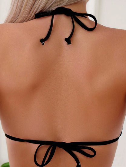Swim Basics Summer Beach Chain Linked Halter Triangle Bikini Set